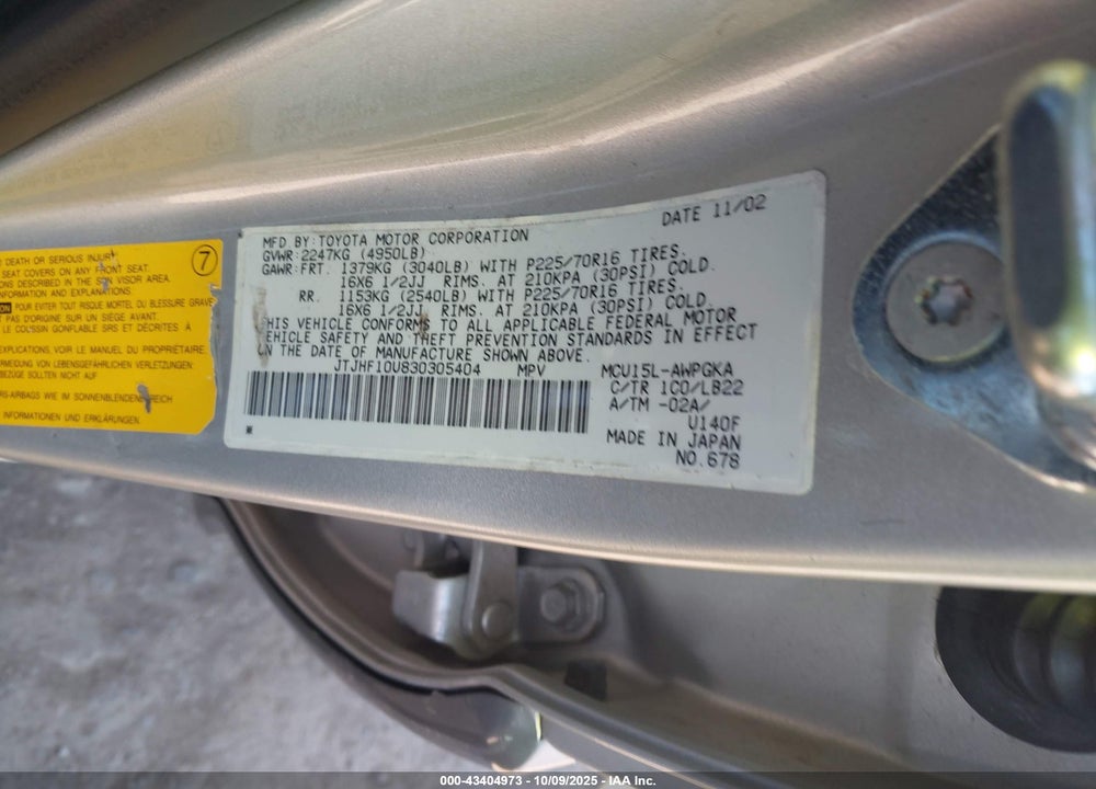 2003 LEXUS RX 300 VIN: JTJHF10U830305404