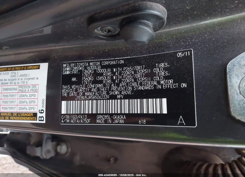 2011 TOYOTA 4RUNNER SR5 V6 VIN: JTEBU5JR5B5062339