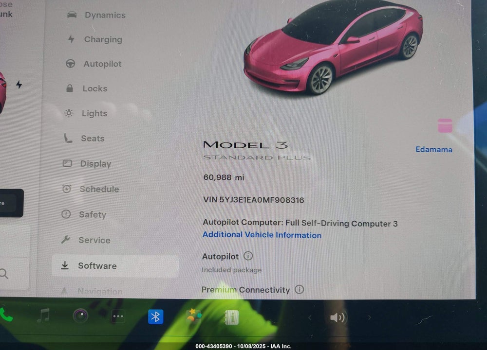 2021 TESLA MODEL 3 STANDARD RANGE PLUS REAR-WHEEL DRIVE VIN: 5YJ3E1EA0MF908316
