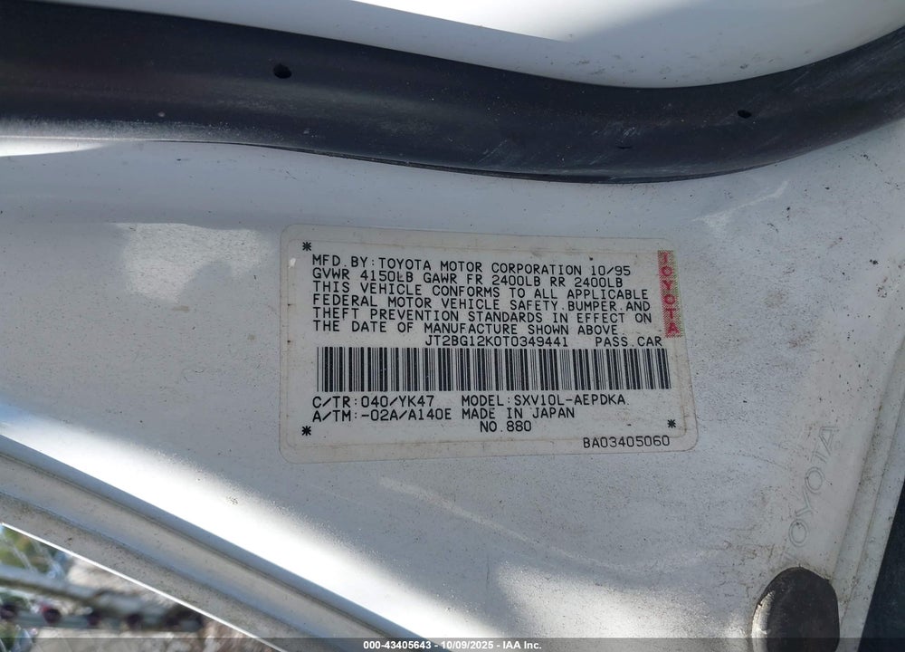 1996 TOYOTA CAMRY VIN: JT2BG12K0T0349441