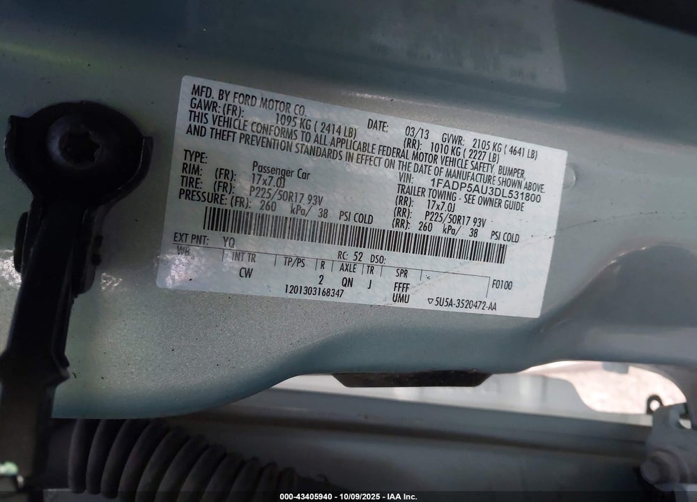 2013 FORD C-MAX HYBRID SE VIN: 1FADP5AU3DL531800