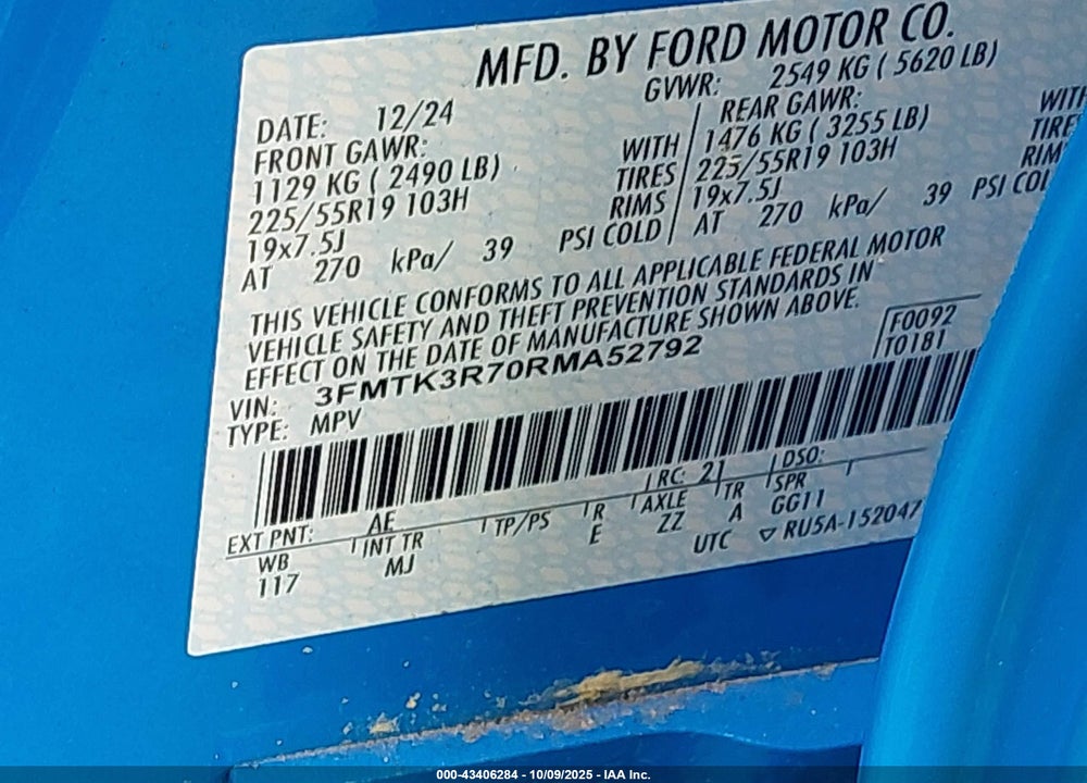 2024 FORD MUSTANG MACH-E PREMIUM VIN: 3FMTK3R70RMA52792