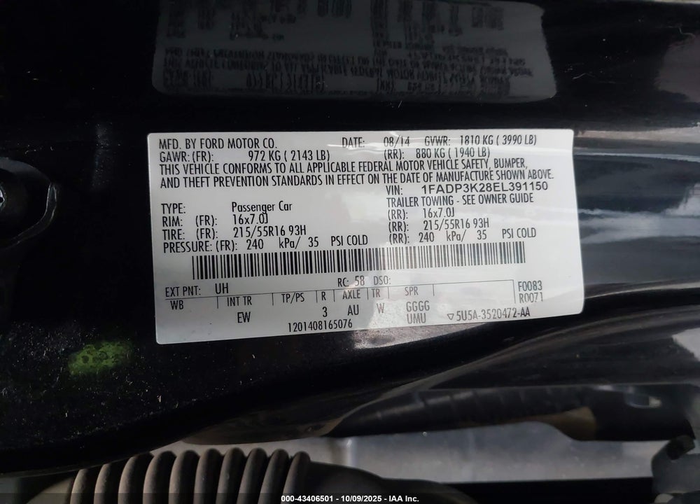 2014 FORD FOCUS SE VIN: 1FADP3K28EL391150