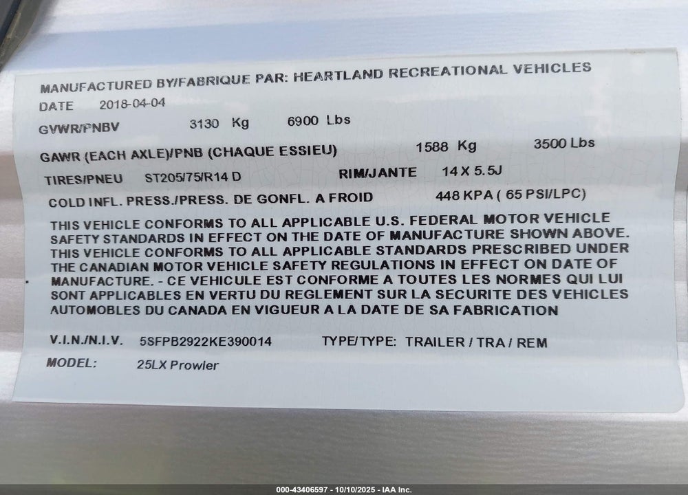 2019 PROWLER OTHER VIN: 5SFPB2922KE390014