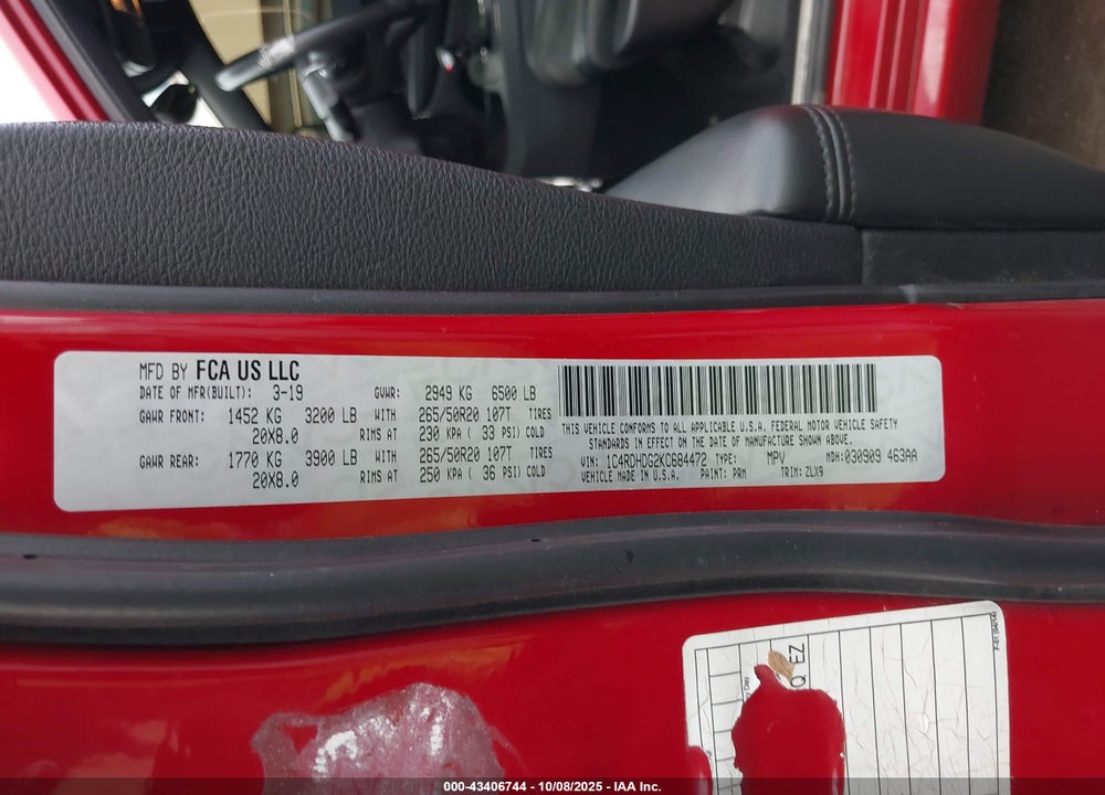 2019 DODGE DURANGO GT PLUS RWD VIN: 1C4RDHDG2KC684472