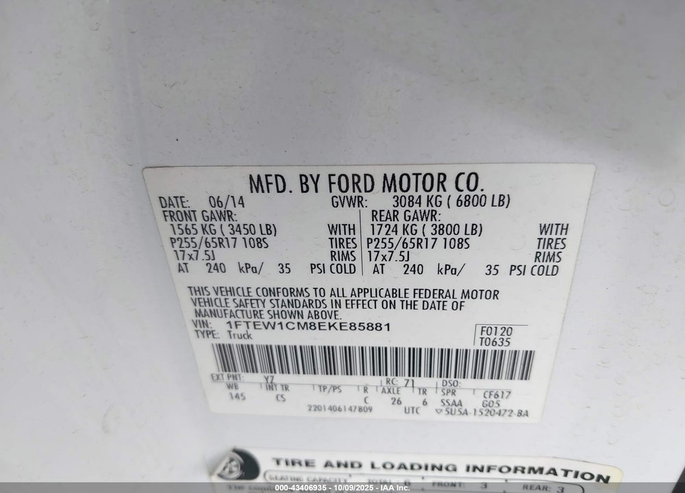 2014 FORD F-150 XL VIN: 1FTEW1CM8EKE85881