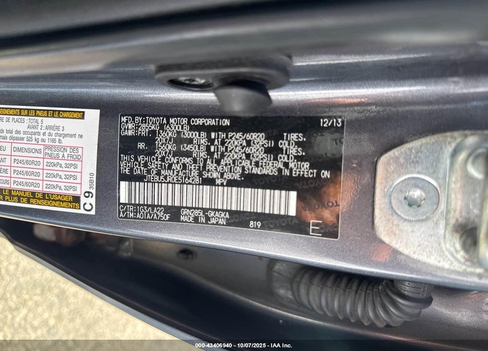 2014 TOYOTA 4RUNNER VIN: JTEBU5JR0E5164281