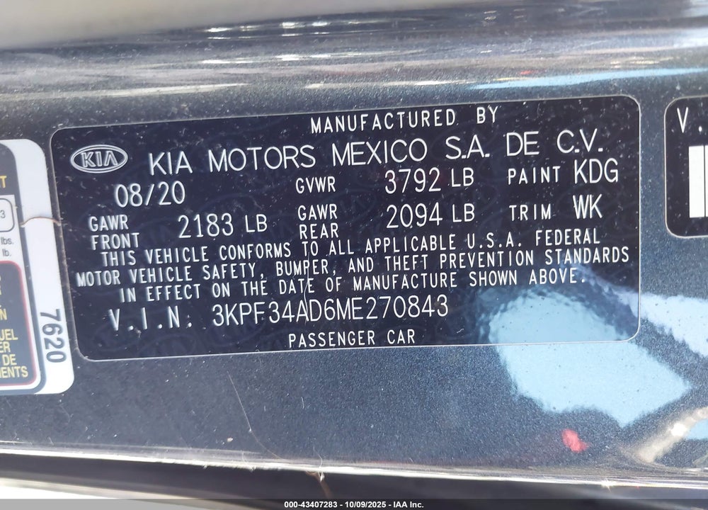2021 KIA FORTE GT LINE VIN: 3KPF34AD6ME270843