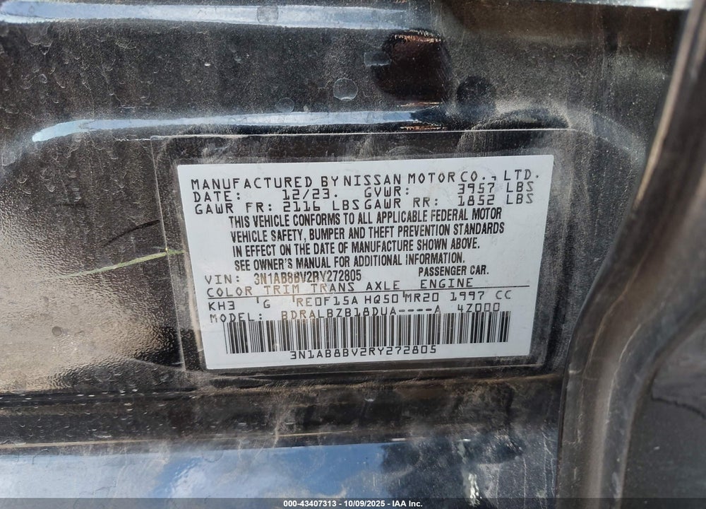2024 NISSAN SENTRA S XTRONIC CVT VIN: 3N1AB8BV2RY272805
