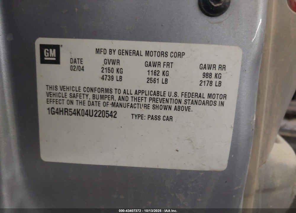 2004 BUICK LESABRE VIN: 1G4HR54K04U220542