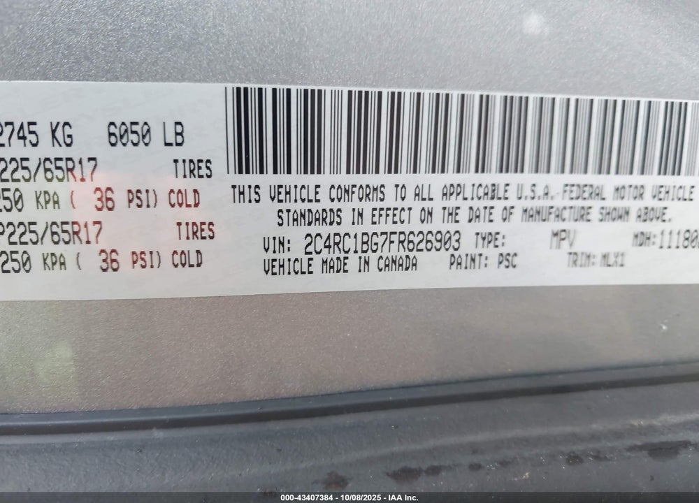 2015 CHRYSLER TOWN & COUNTRY TOURING VIN: 2C4RC1BG7FR626903