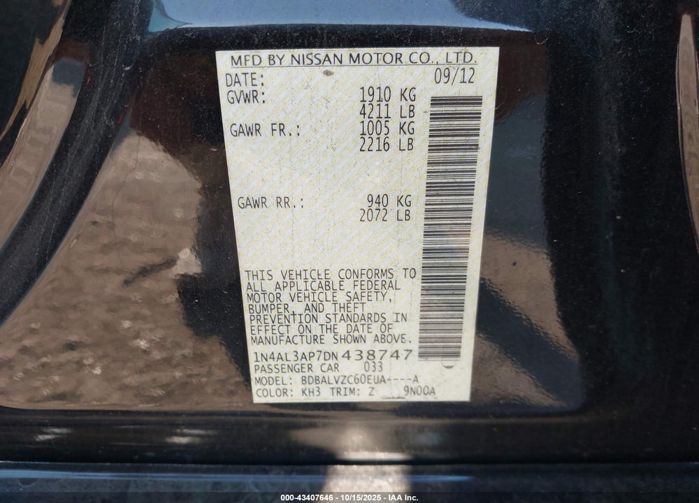 2013 NISSAN ALTIMA VIN: 1N4AL3AP7DN438747