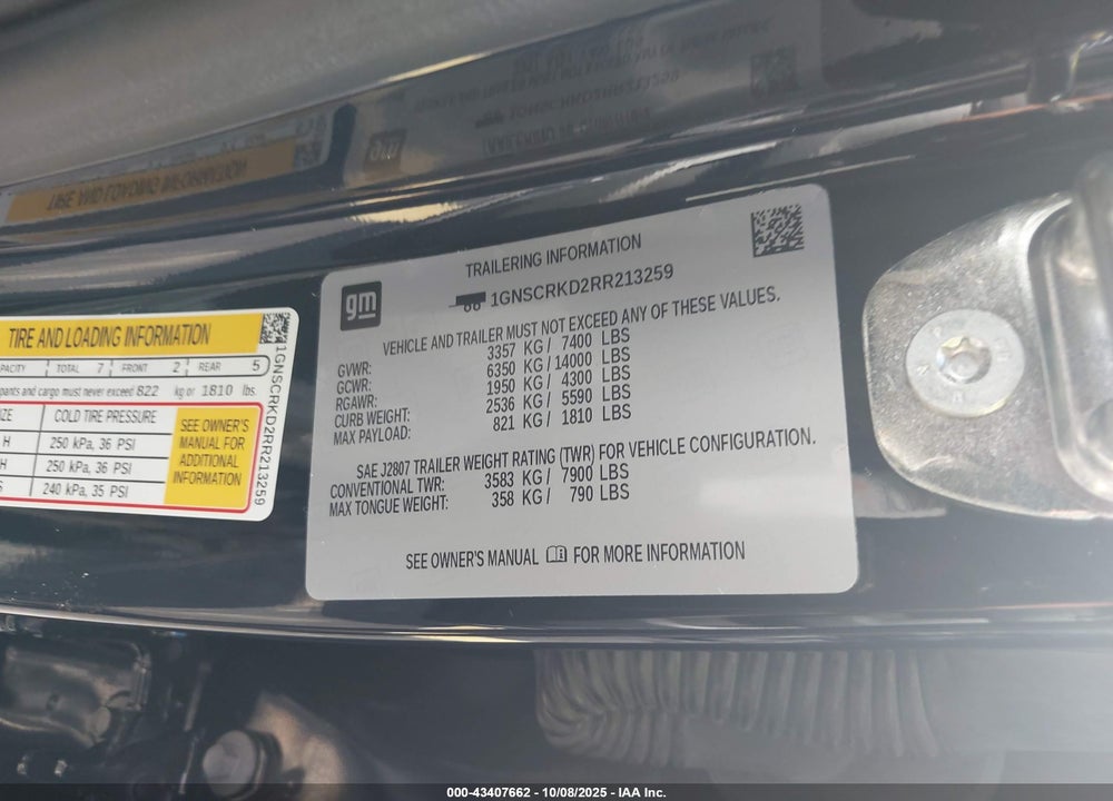 2024 CHEVROLET TAHOE VIN: 1GNSCRKD2RR213259