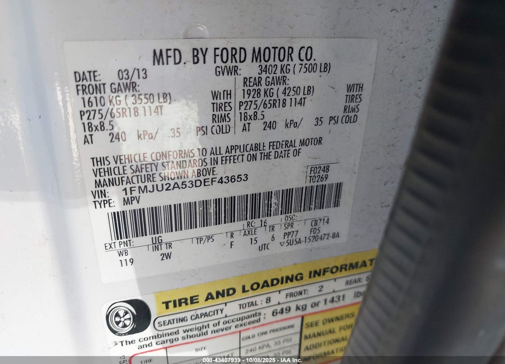 2013 FORD EXPEDITION LIMITED VIN: 1FMJU2A53DEF43653