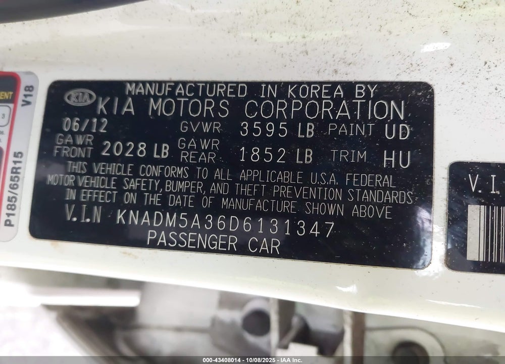 2013 KIA RIO VIN: KNADM5A36D6131347