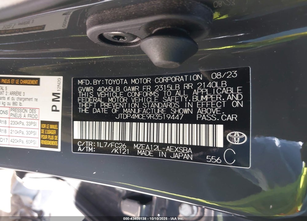 2024 TOYOTA COROLLA SE VIN: JTDP4MCE9R3519447