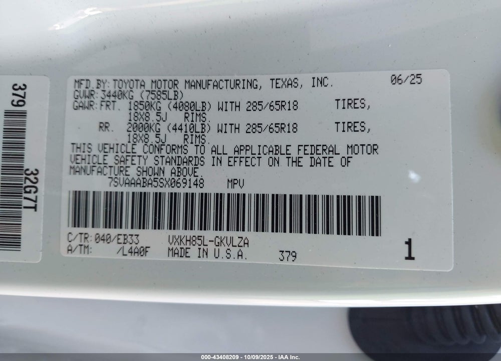2025 TOYOTA SEQUOIA TRD PRO VIN: 7SVAAABA5SX069148