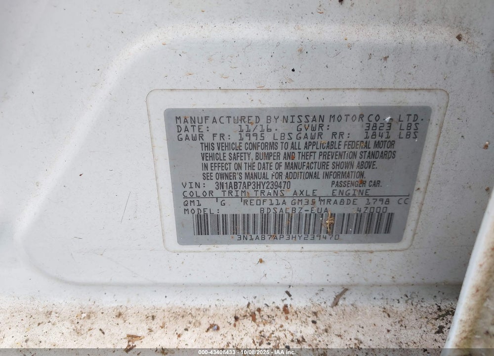 2017 NISSAN SENTRA VIN: 3N1AB7AP3HY239470