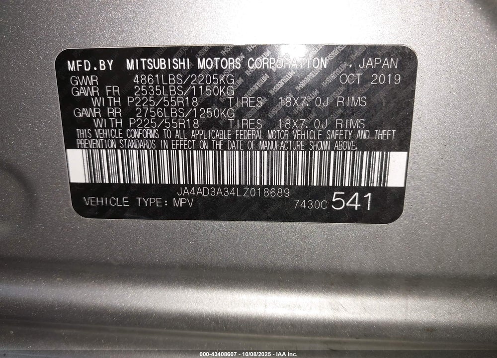 2020 MITSUBISHI OUTLANDER SEL 2.4 VIN: JA4AD3A34LZ018689