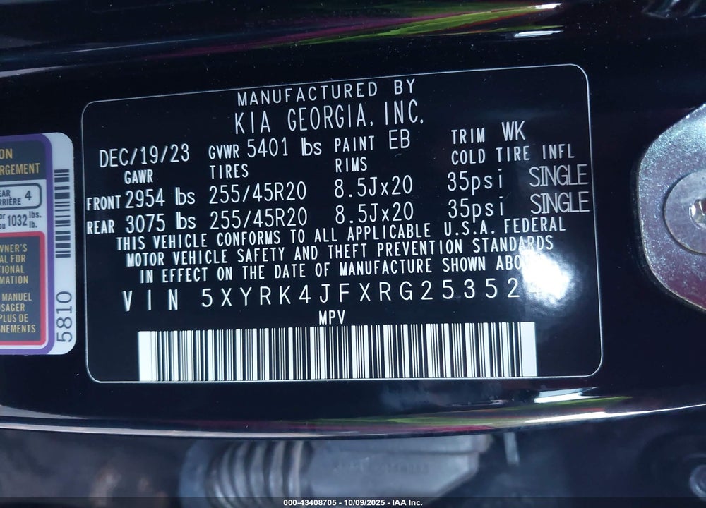 2024 KIA SORENTO SX VIN: 5XYRK4JFXRG253524