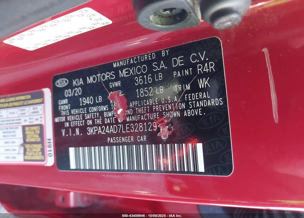 2020 KIA RIO VIN: 3KPA24AD7LE328129