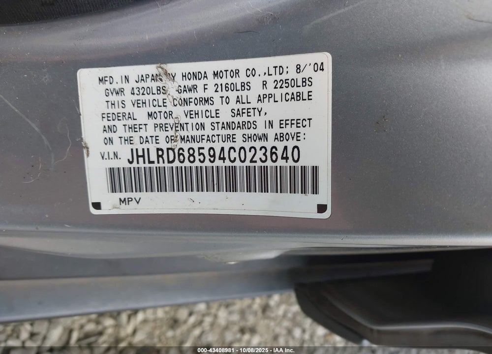 2004 HONDA CR-V LX VIN: JHLRD68594C023640