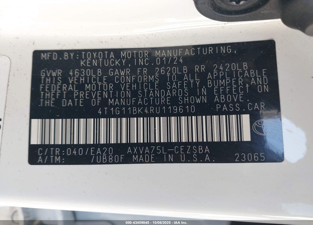 2024 TOYOTA CAMRY SE VIN: 4T1G11BK4RU119610