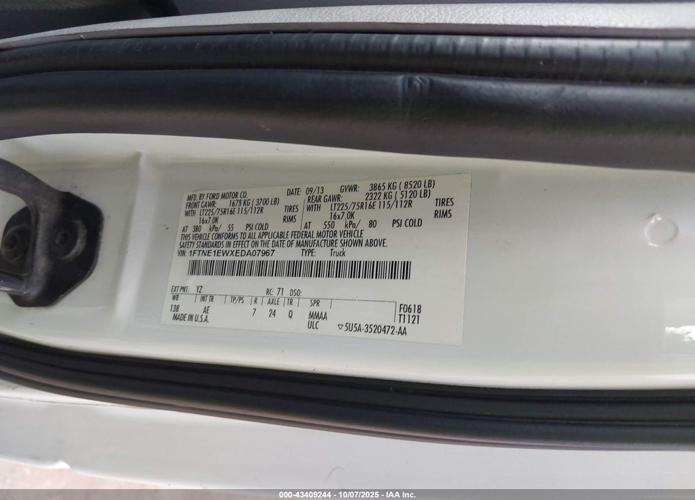 2014 FORD E-150 COMMERCIAL VIN: 1FTNE1EWXEDA07967
