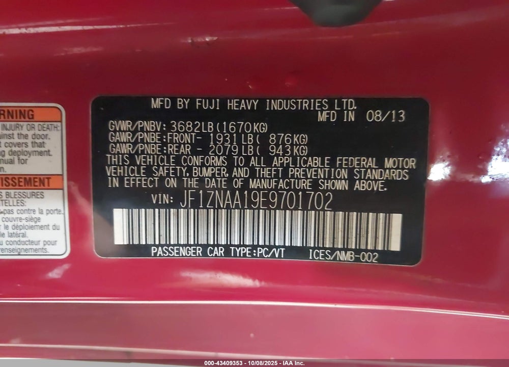2014 SCION FR-S VIN: JF1ZNAA19E9701702