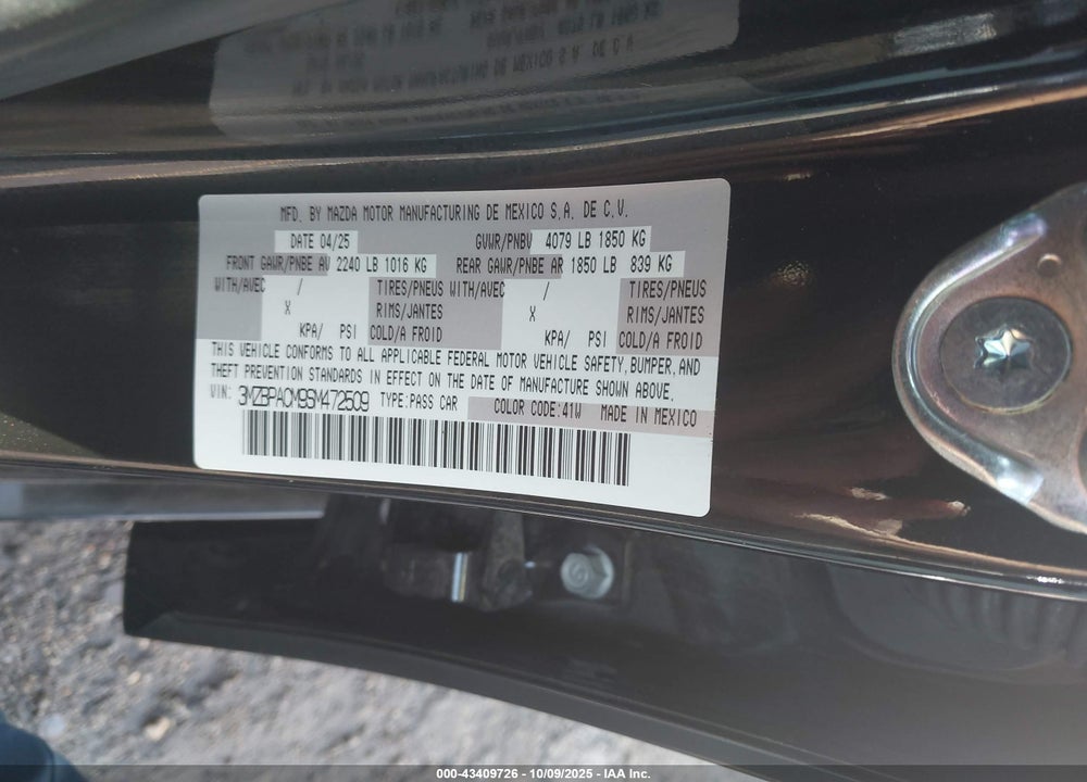 2025 MAZDA 3 2.5 S PREFERRED VIN: 3MZBPACM9SM472509