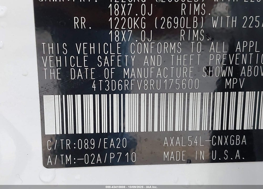 2024 TOYOTA RAV4 HYBRID LIMITED VIN: 4T3D6RFV8RU175600