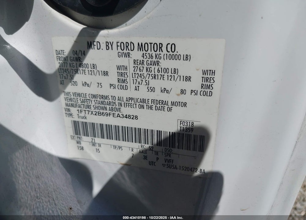 2015 FORD F-250 VIN: 1FT7X2B69FEA34828