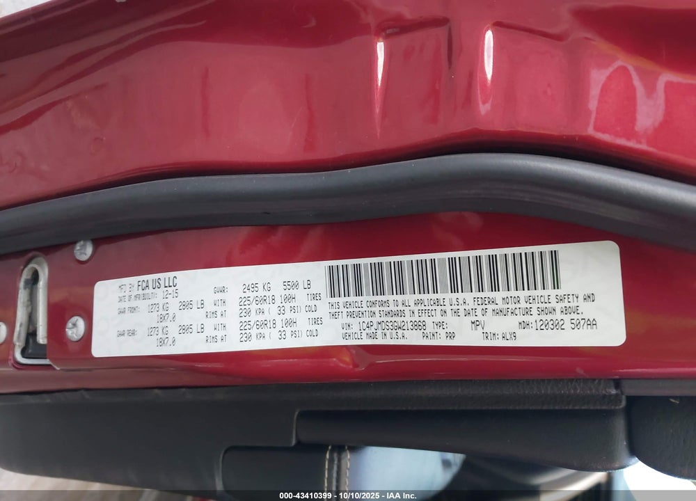 2016 JEEP CHEROKEE VIN: 1C4PJMDS3GW213868