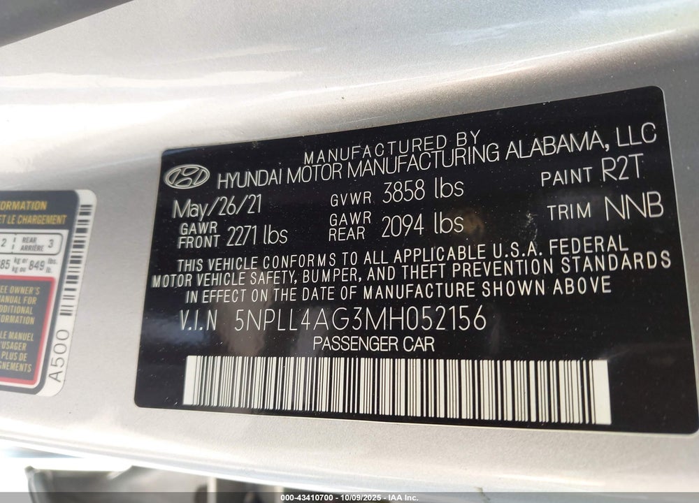 2021 HYUNDAI ELANTRA SE VIN: 5NPLL4AG3MH052156