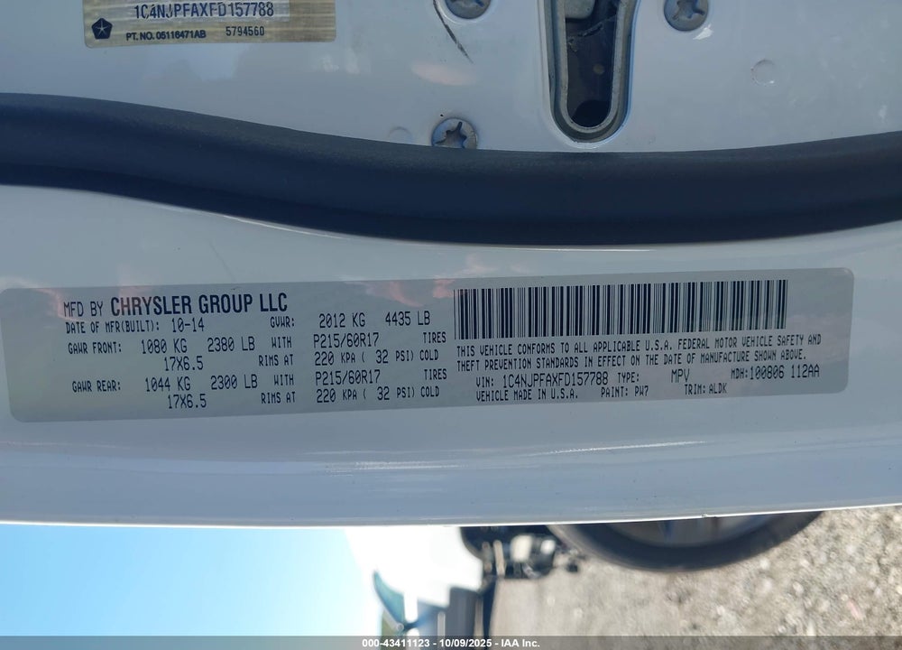 2015 JEEP PATRIOT HIGH ALTITUDE EDITION VIN: 1C4NJPFAXFD157788