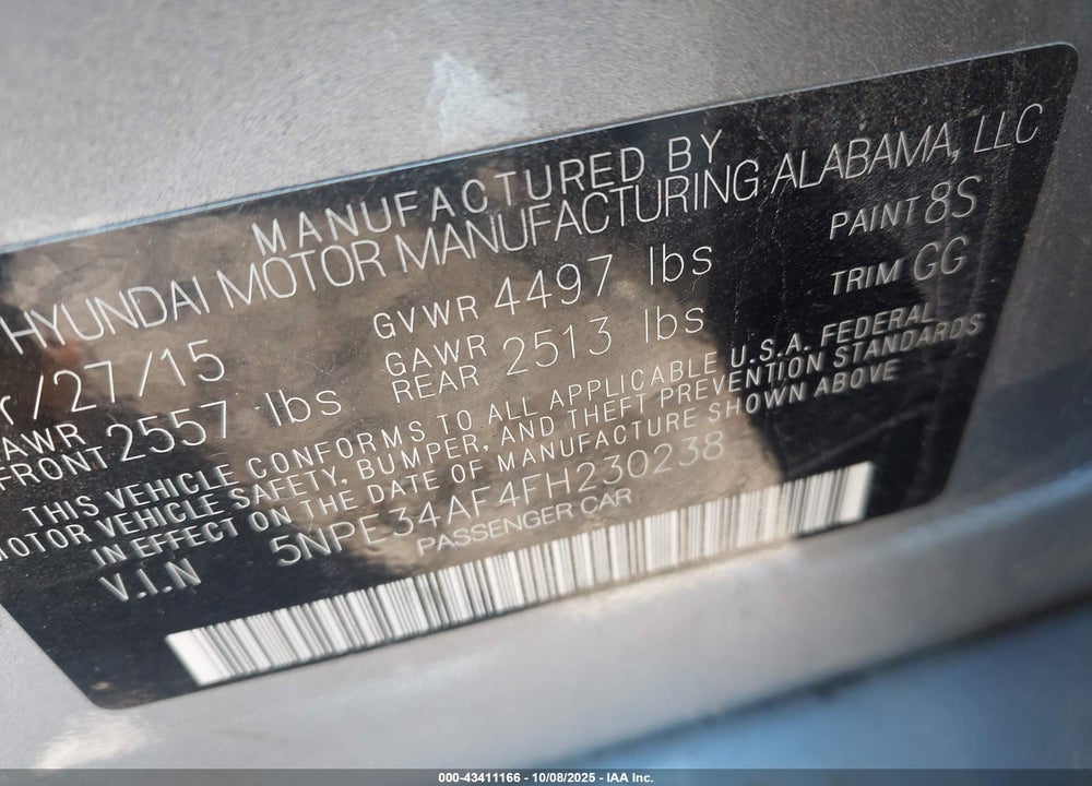 2015 HYUNDAI SONATA VIN: 5NPE34AF4FH230238