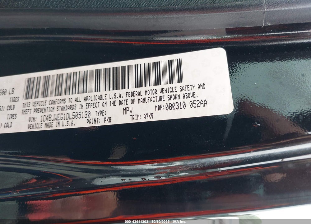 2013 JEEP WRANGLER UNLIMITED VIN: 1C4BJWEG1DL505130