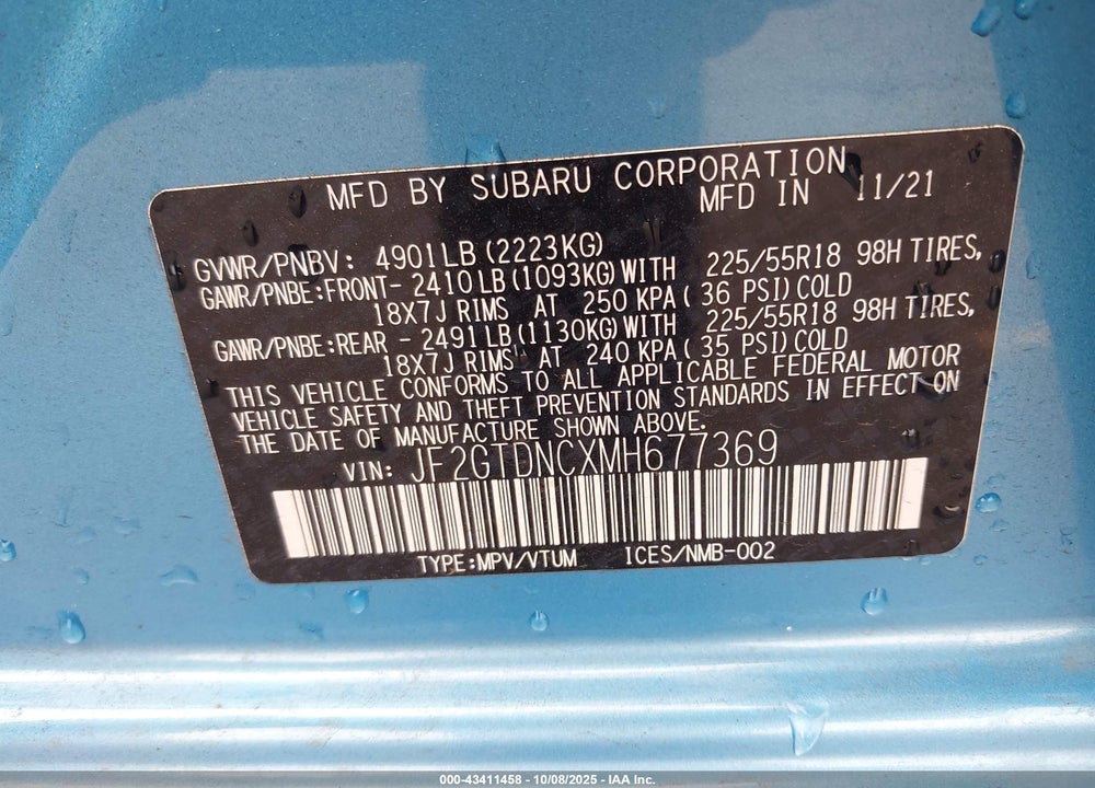 2021 SUBARU CROSSTREK HYBRID VIN: JF2GTDNCXMH677369