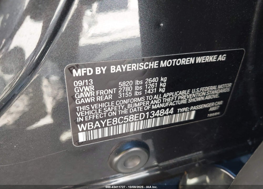 2014 BMW ALPINA B7 VIN: WBAYE8C58ED134844