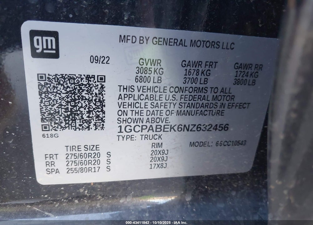 2022 CHEVROLET SILVERADO 1500 2WD SHORT BED CUSTOM VIN: 1GCPABEK6NZ632456