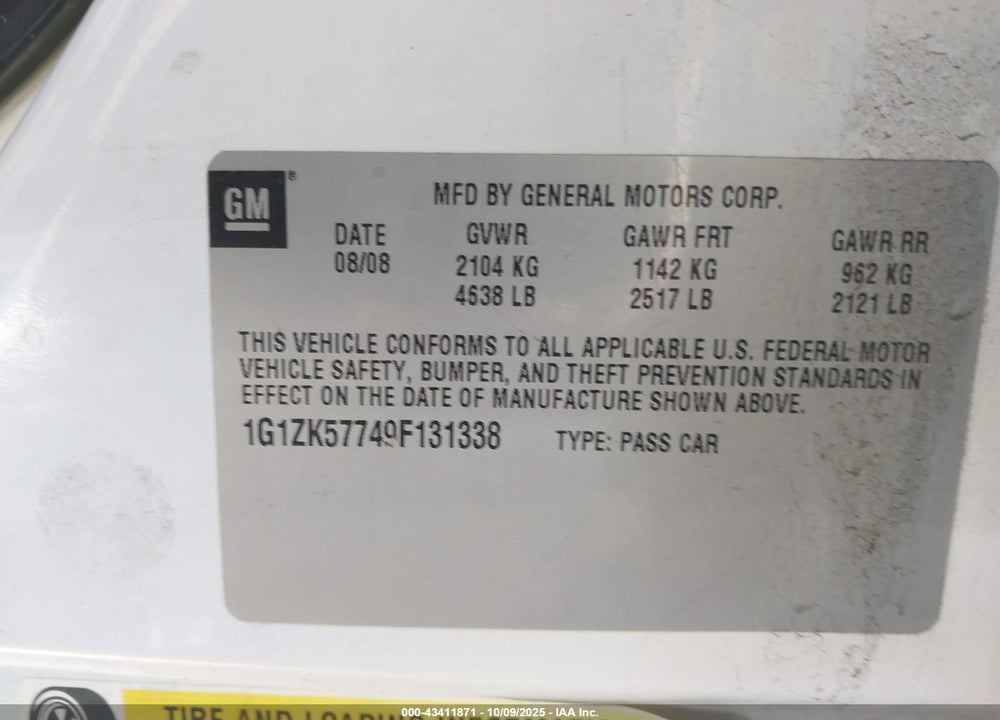 2009 CHEVROLET MALIBU LTZ VIN: 1G1ZK57749F131338