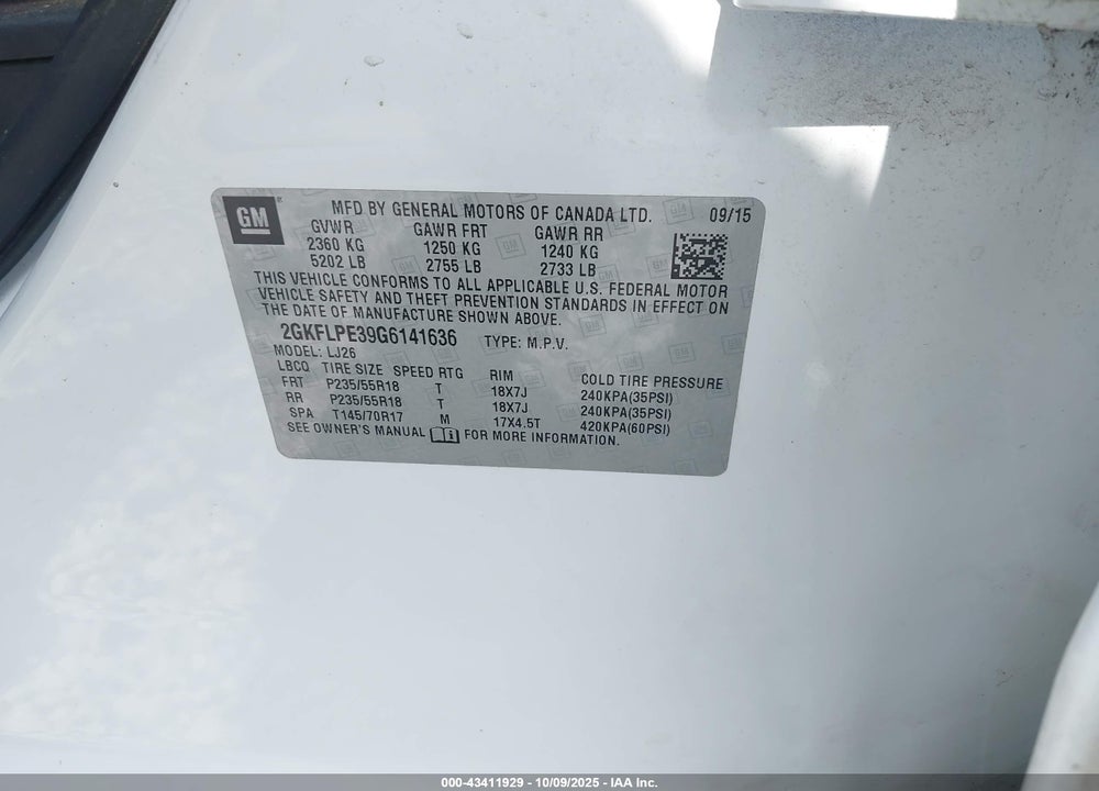 2016 GMC TERRAIN SLT VIN: 2GKFLPE39G6141636