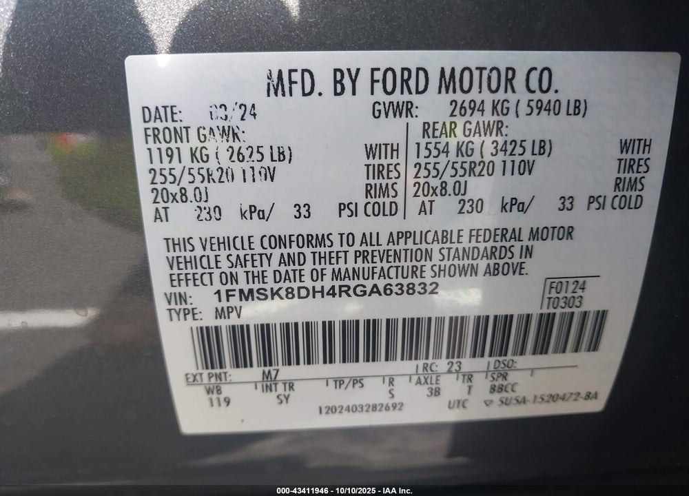 2024 FORD EXPLORER XLT VIN: 1FMSK8DH4RGA63832