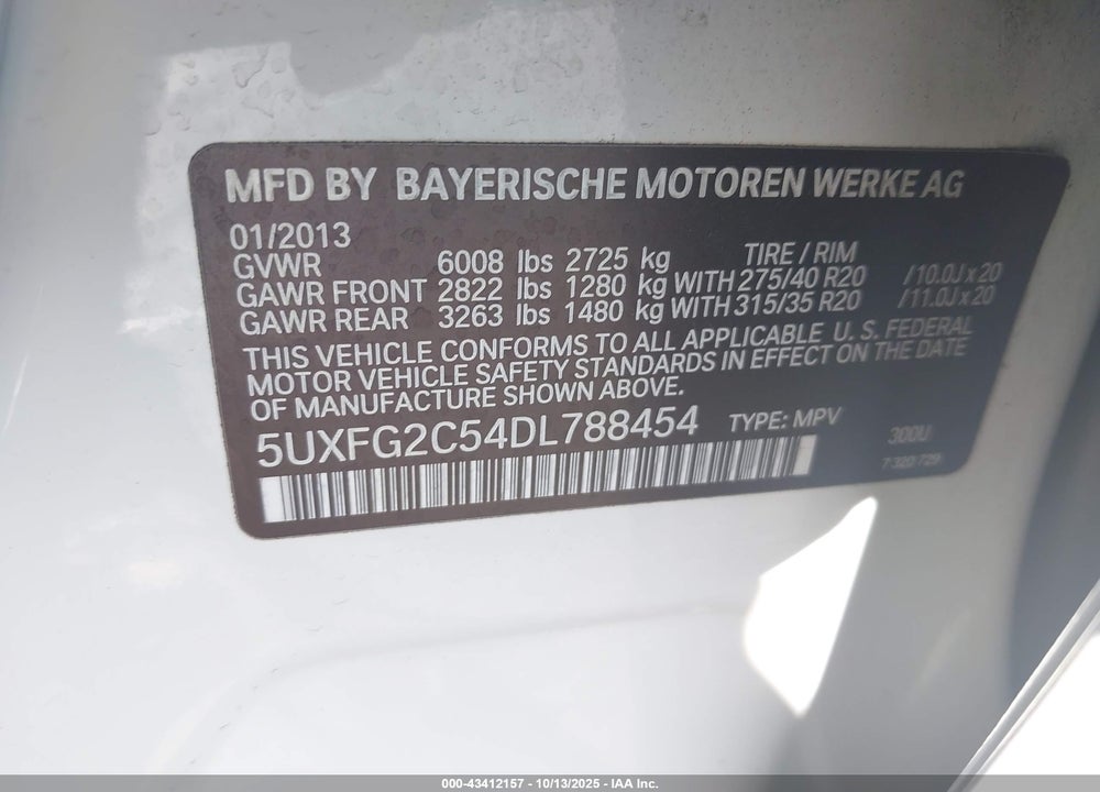 2013 BMW X6 VIN: 5UXFG2C54DL788454