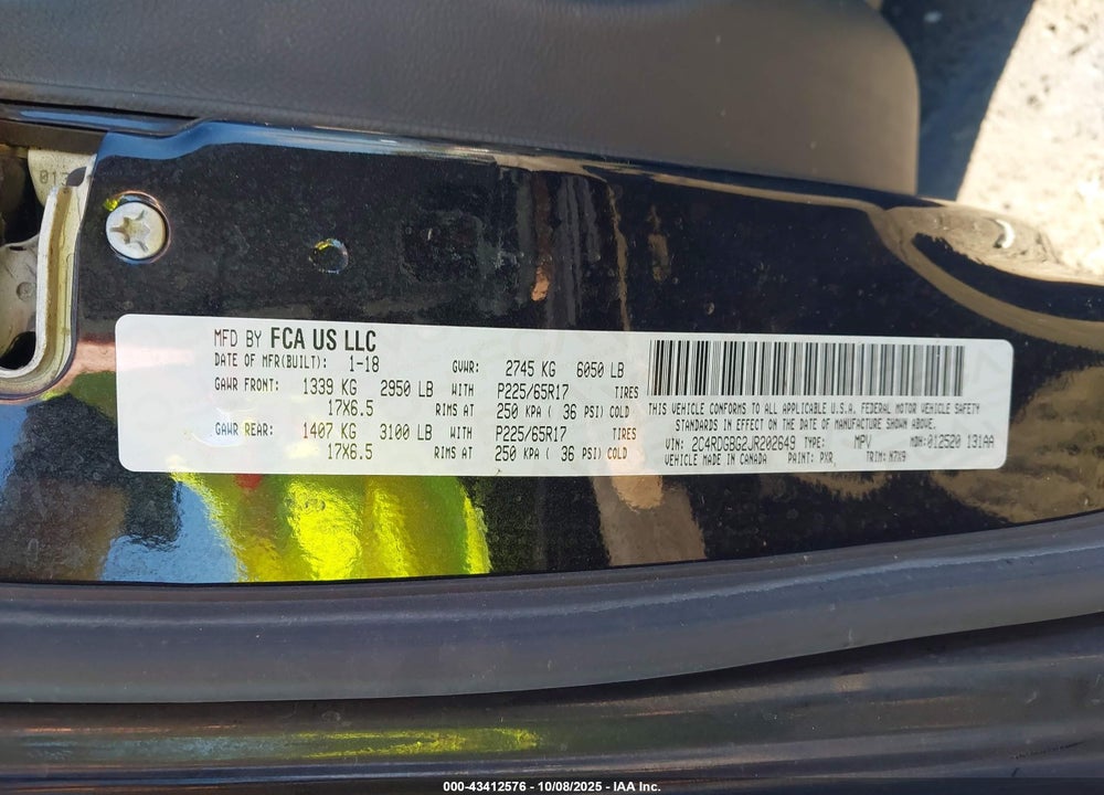 2018 DODGE GRAND CARAVAN SE PLUS VIN: 2C4RDGBG2JR202649