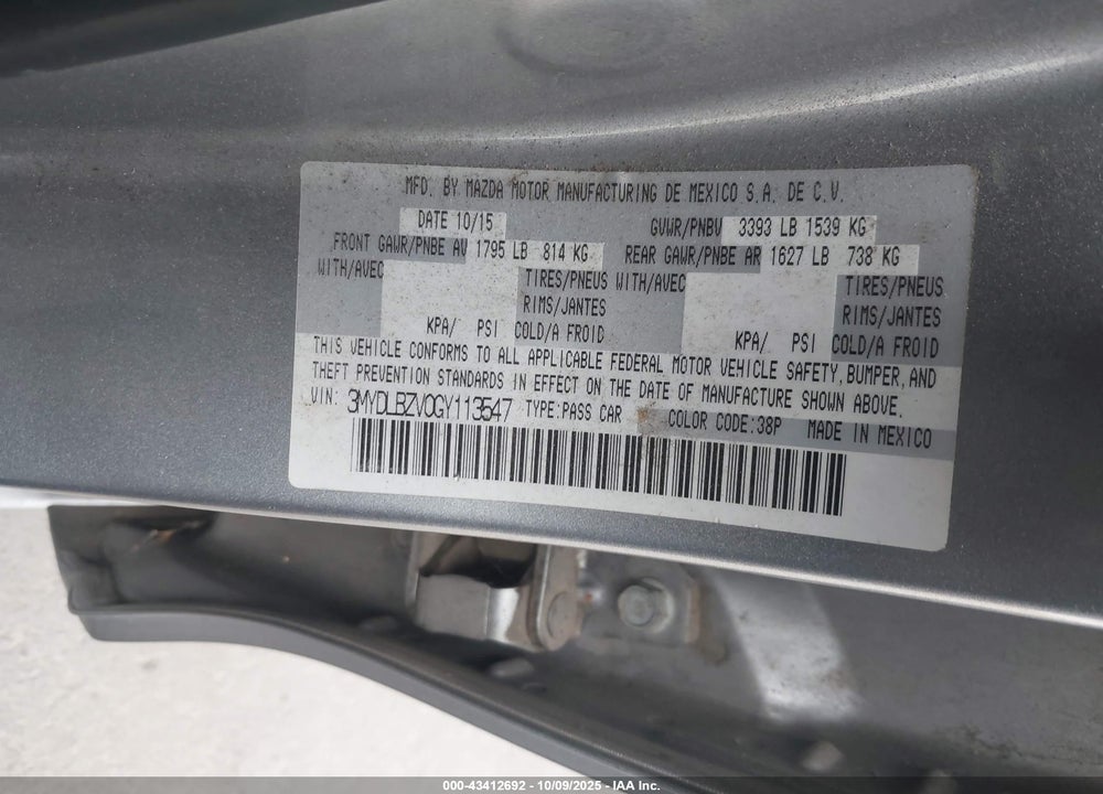 2016 SCION IA VIN: 3MYDLBZV0GY113547