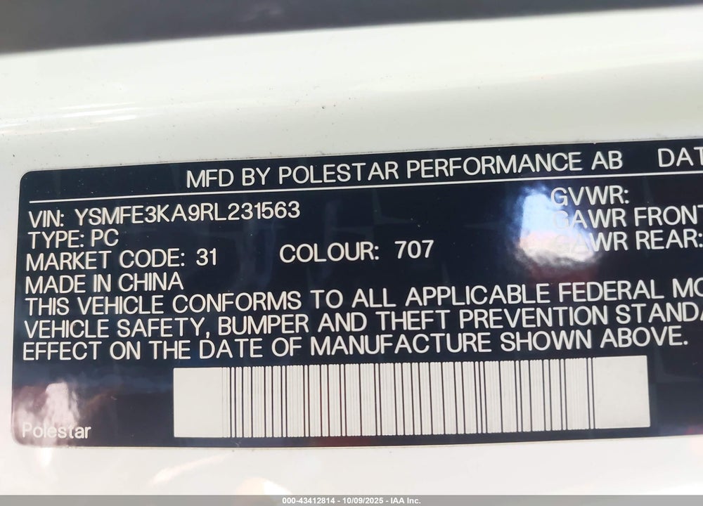 2024 POLESTAR 2 LONG RANGE SINGLE MOTOR/LONG RANGE SINGLE MOTOR PLUS VIN: YSMFE3KA9RL231563
