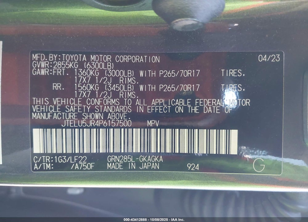 2023 TOYOTA 4RUNNER TRD PRO VIN: JTELU5JR4P6157500