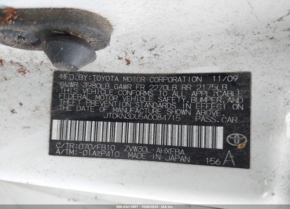 2010 TOYOTA PRIUS VIN: JTDKN3DU5A0084715