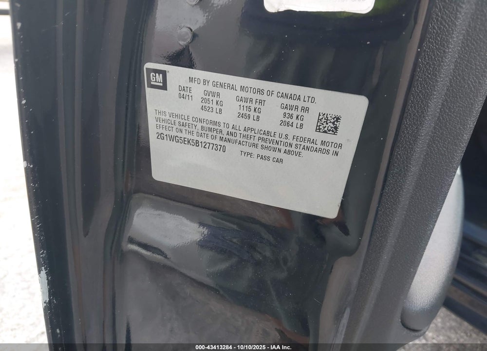 2011 CHEVROLET IMPALA LT VIN: 2G1WG5EK5B1277370